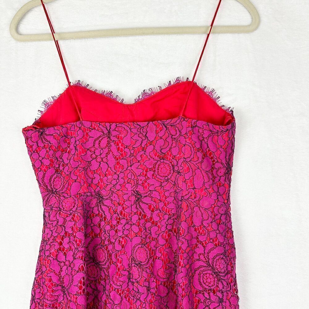 Likely Lace Crochet Overlay Mini Dress Size 4 Pink Red Spaghetti Strap Cocktail - Picture 5 of 8